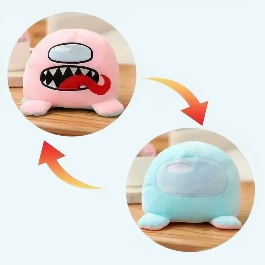 Peluche Among Us réversible rose turquoise douillette