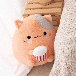 Peluche chat qui mange du popcorn