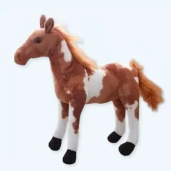 Peluche cheval doux marron blanc enfant câlin jouet