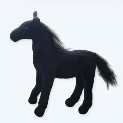 Peluche cheval noir doux adorable animal câlin enfant