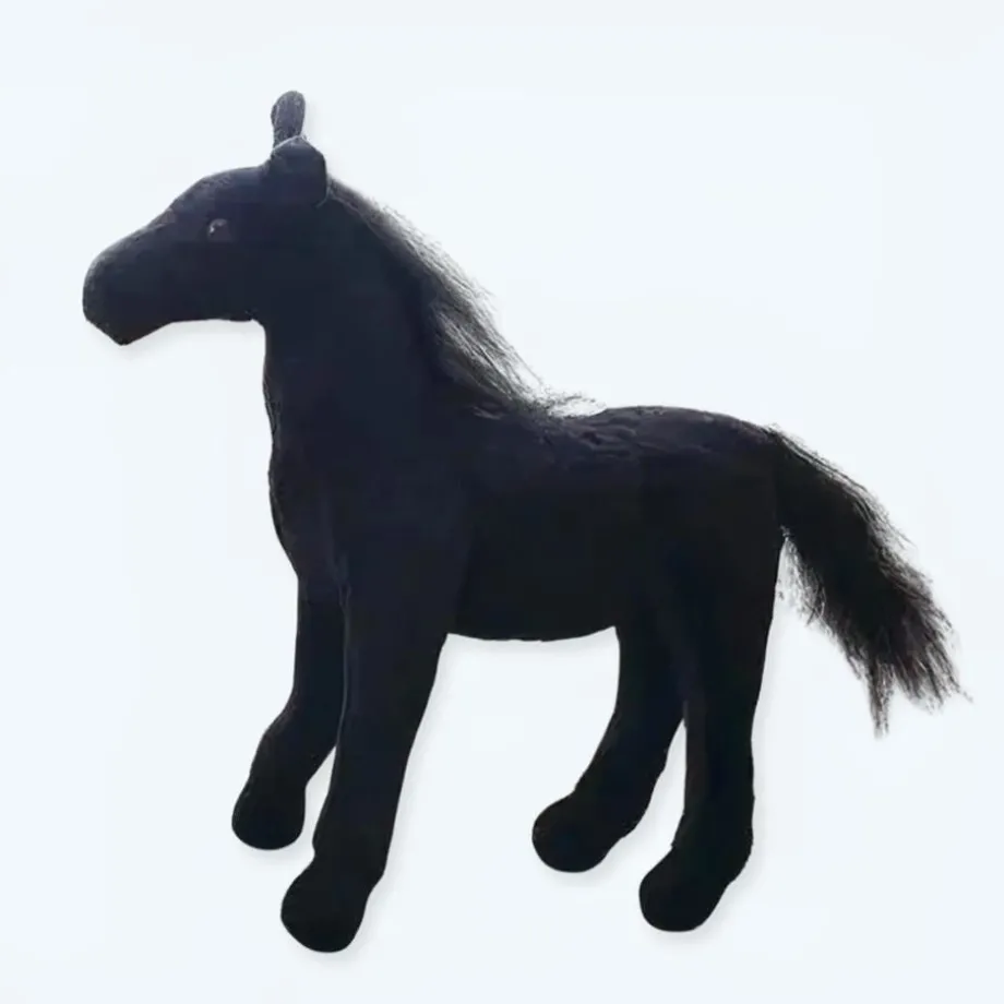 Peluche cheval noir doux adorable animal câlin enfant