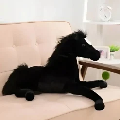 Peluche cheval noir doux enfant câlin velours élégant