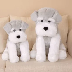 Peluche chien assis blanc et gris