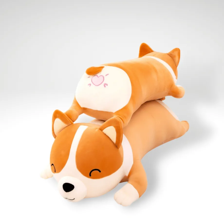 Peluche chien corgi orange