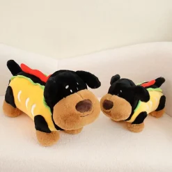 Peluche chien saucisse noir hot dog