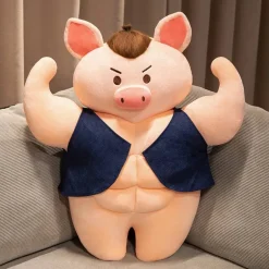 Peluche cochon bodybuildé bien habillé brun