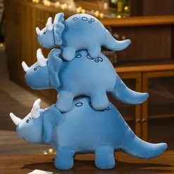 Peluche dinosaure bleu à trois cornes