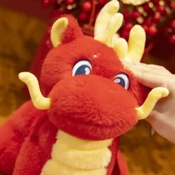 Peluche dragon chinois à cornes rouge