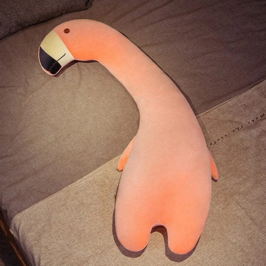 Peluche géante flamand rose au long cou