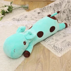 Peluche girafe géante allongée bleue