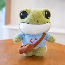 Peluche grenouille verte douce avec pull hiver câlin