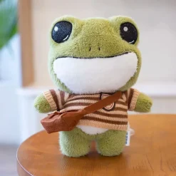 Peluche grenouille verte douce avec pull hiver câlin