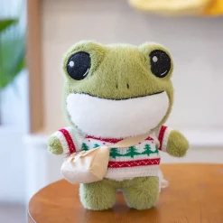 Peluche grenouille verte douce avec pull hiver câlin