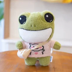Peluche grenouille verte douce avec pull hiver câlin