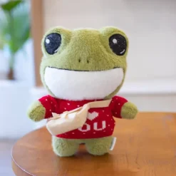 Peluche grenouille verte douce avec pull hiver câlin