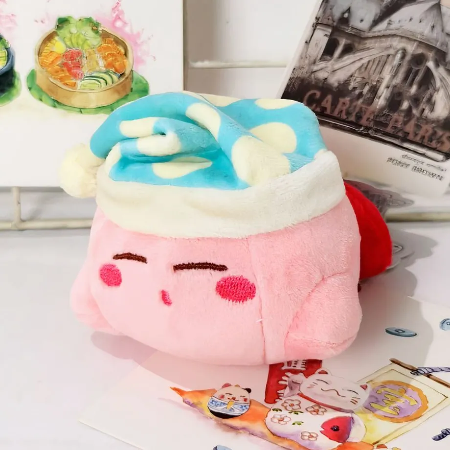 Peluche Kirby douce bonnet nuit bleu enfant câlin