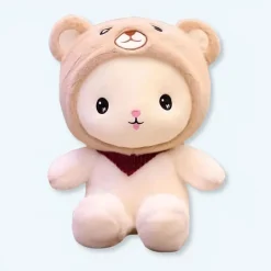 Peluche lapin doux bonnet ours enfant câlin chaleureux