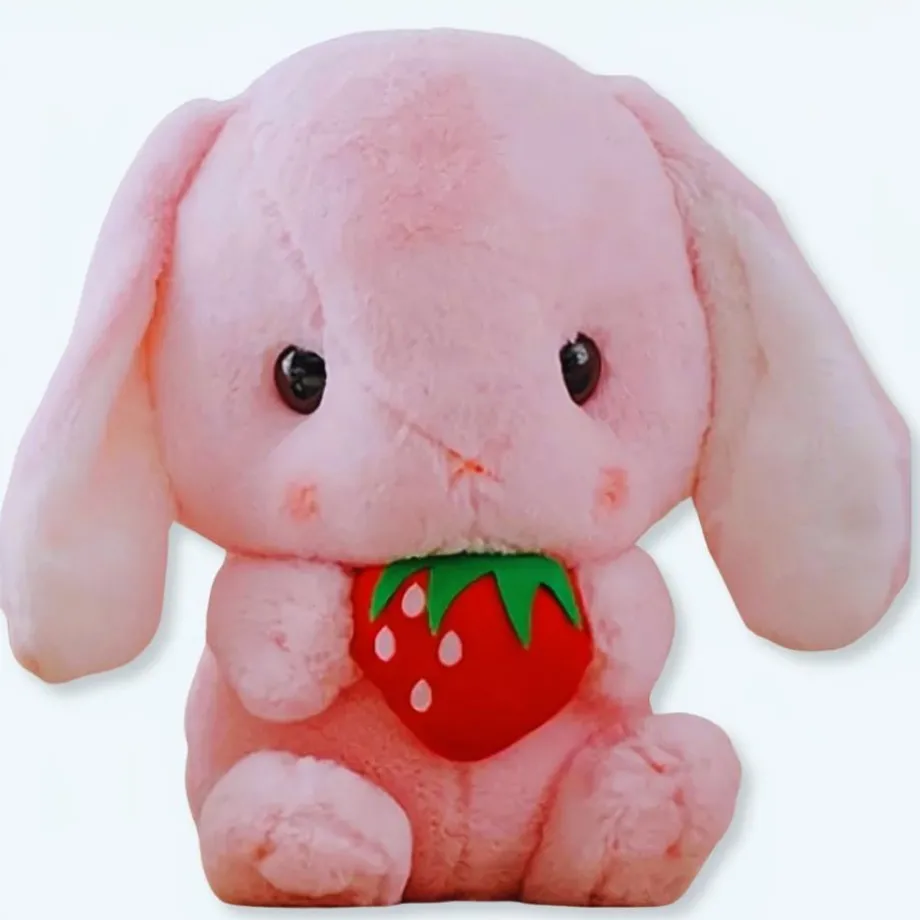 Peluche lapin fraise douce câline enfant colorée