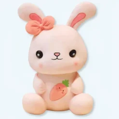 Peluche lapin rose câlin enfant doux pelucheux