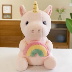 Peluche licorne arc-en-ciel douce avec corne doré