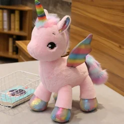 Peluche licorne douce avec sa corne multi-couleur