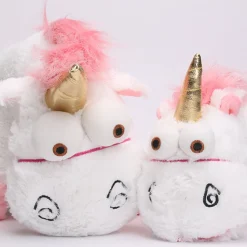 Peluche licorne rigolote blanche rose et corne doré