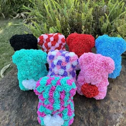 Peluche ourson en rose cœur bicolore Saint-Valentin