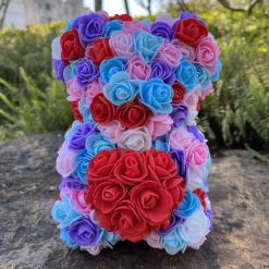 Peluche ourson en rose cœur bicolore Saint-Valentin