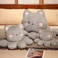 Peluche reversible chat gris