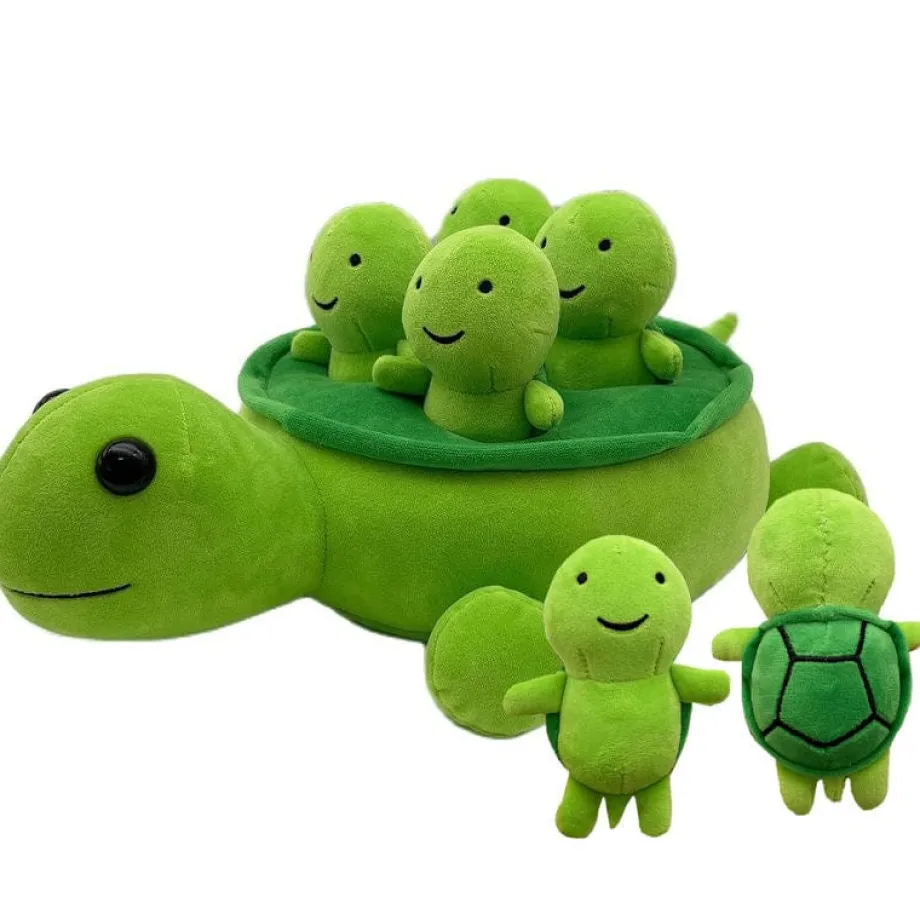 Peluche tortue verte avec ses bébés tortues