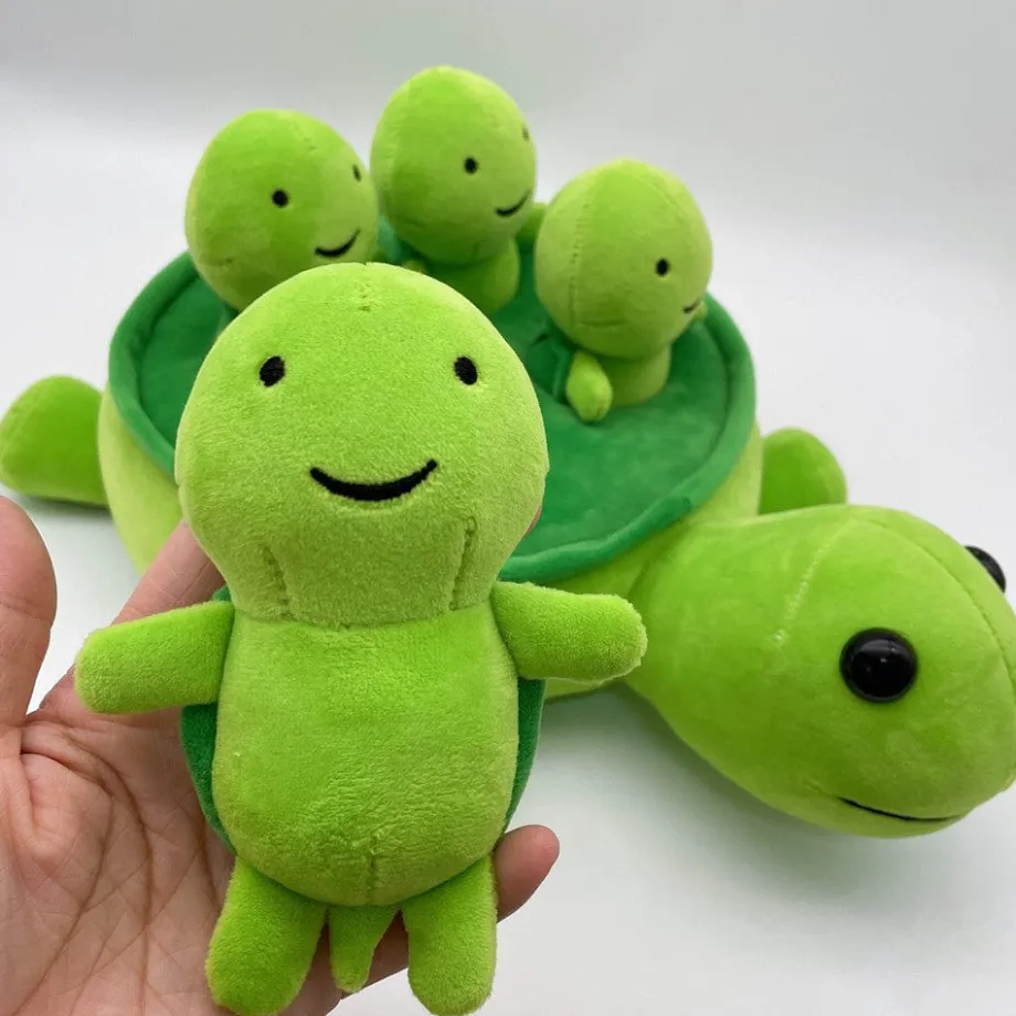 Peluche tortue verte avec ses bébés tortues
