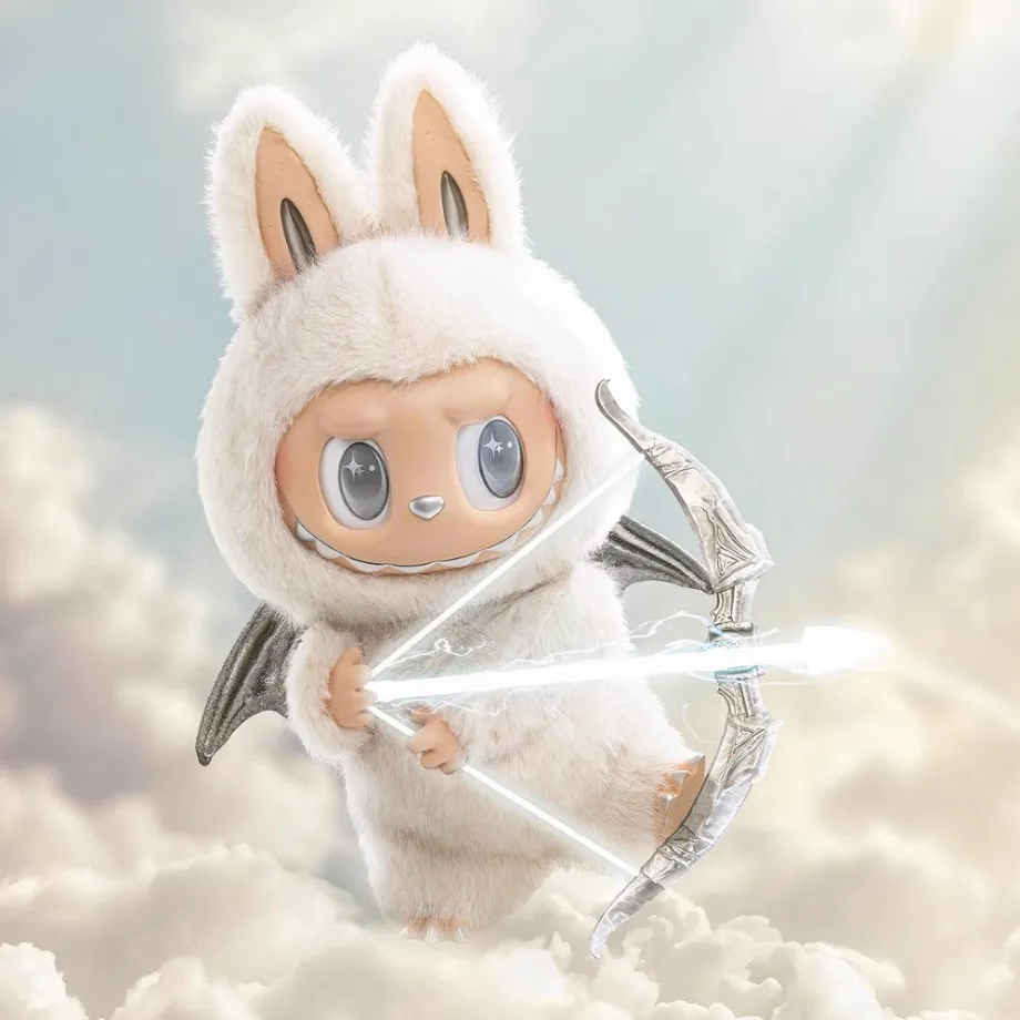 Peluche type Labubu ange blanc Zimomo