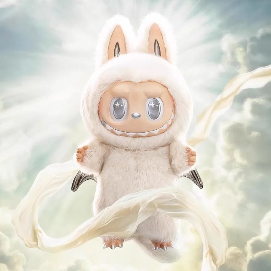 Peluche type Labubu ange blanc Zimomo