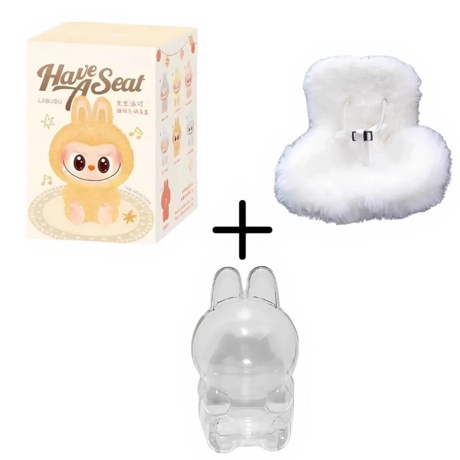 Peluche type Labubu assise boîte mystère