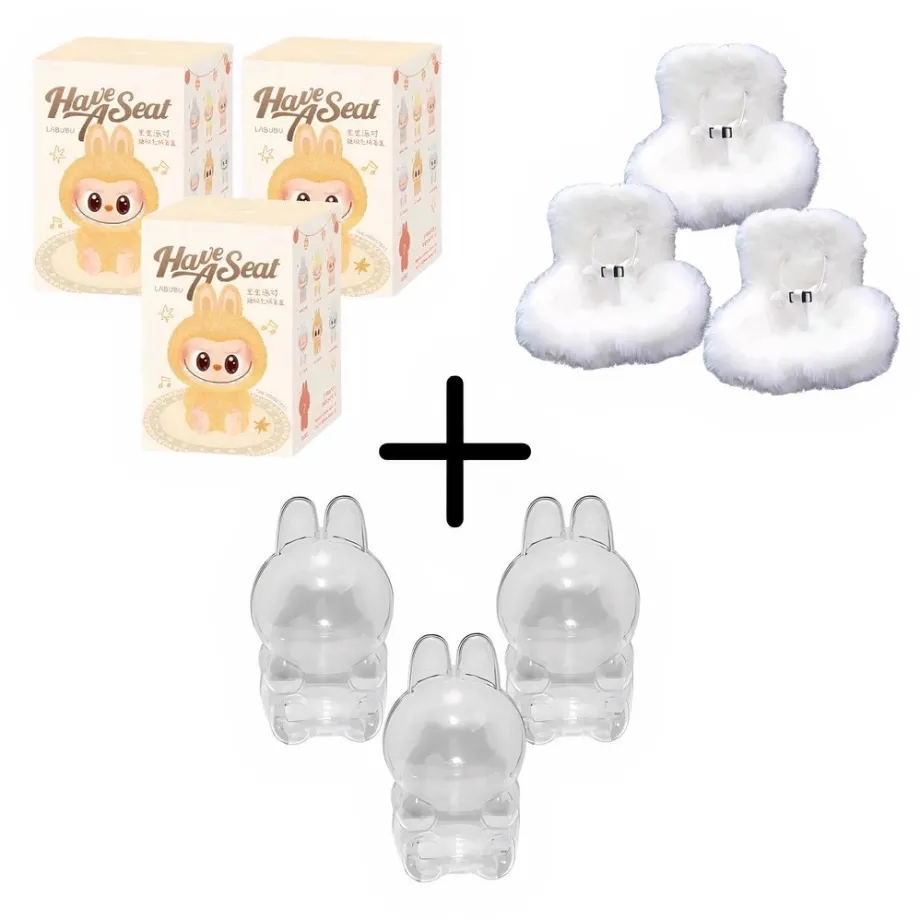 Peluche type Labubu assise boîte mystère