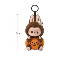 Peluche type Labubu marron et citrouille